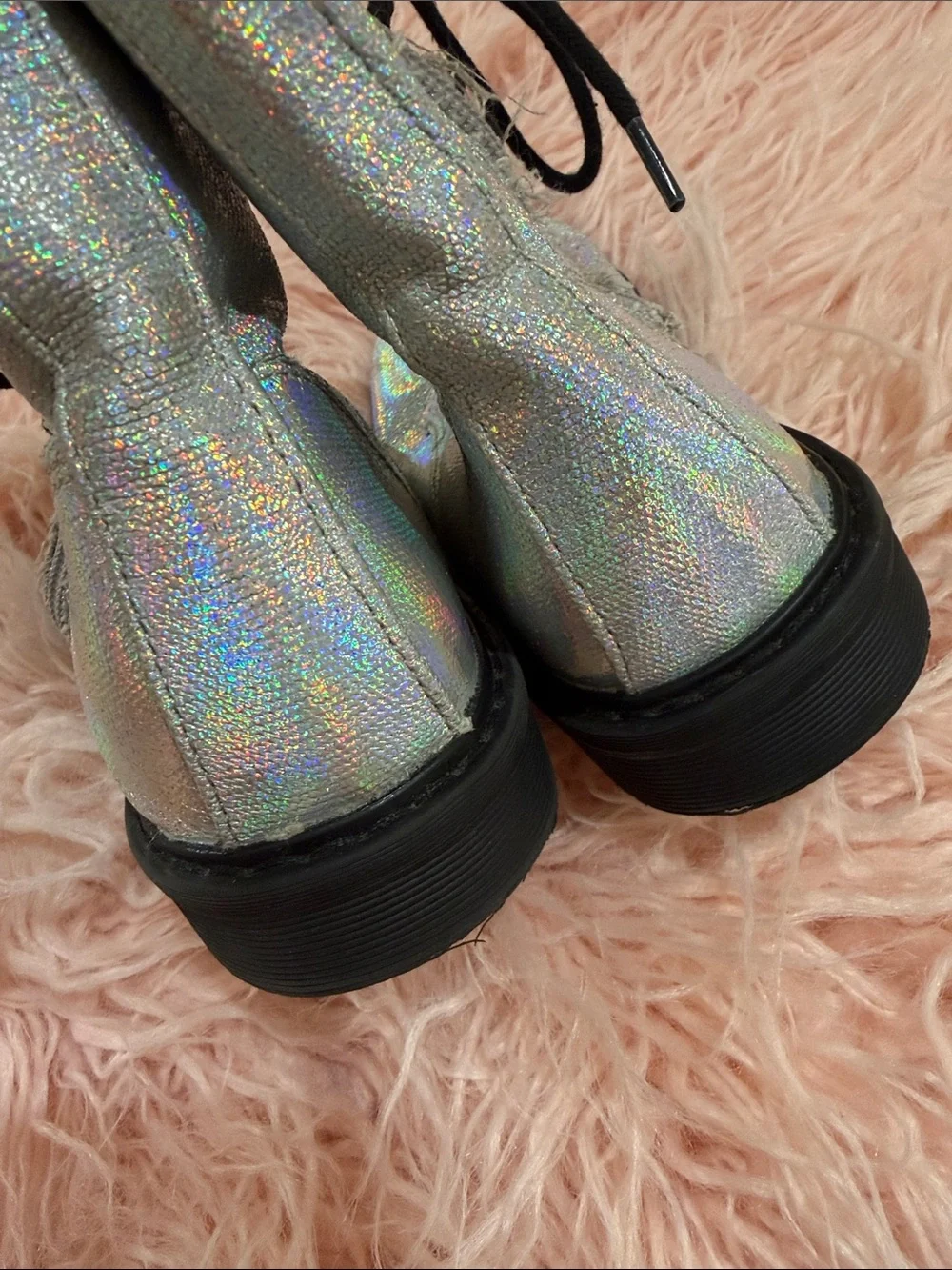 Holographic Lace-Up Combat Boots - Silver